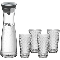 Bild von Basic Wasserkaraffe-Set 5-teilig, Karaffe 1l mit 4 Wassergläser 275ml, Glaskaraffe mit Deckel, Silikondeckel, CloseUp-Verschluss