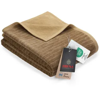 Ibena Fano Kuscheldecke 150x200 cm – Wohndecke braun camel, tolle Wendedecke aus hochwertiger Baumwollmischung, kuschelweich und angenehm warm