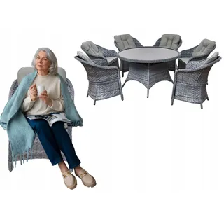 MODERNO | Gartenmöbel-Set  – Gartenlounge-Set 7-teilig – grau – 6 Gartenstühlen mit Couchtisch – witterungsbeständig – für 6 Personen - Grau