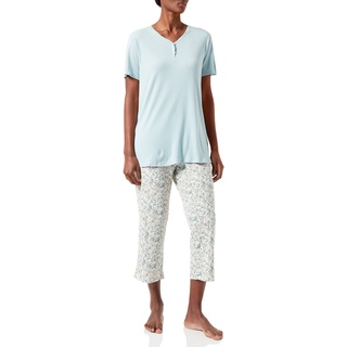 Schiesser Damen Schlafanzug 3/4, 1/2 Arm Pyjamaset, hellblau, 40