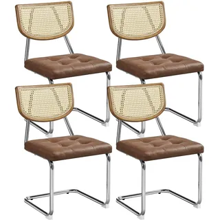 Yaheetech Küchenstuhl Esszimmerstühle Rückenlehne aus Rattan Schwingstuhl aus Kunstleder Polsterstuhl fürs Esszimmer/Küche/Wohnzimmer/Restaurant Retro-Braun, 4er Set