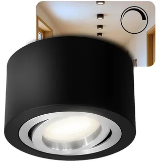 SSC-LUXon LANTI Aufbauspot schwarz dimmbar 4W neutralweiß schwenkbar | Dimmbarer Deckenstrahler schwarz ohne Dimmer - Helligkeit in 4 Stufen regelbar, neutralweiß, schwenkbar, für Küche & Flur