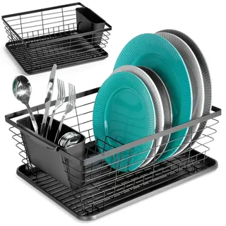Vilde Geschirrabtropfer Drip Dish Drainer | Drying Rack Geschirrabtropfgestell Abtropfständer | Geschirr Geschirrständer Abtropfgestell in Schwarz