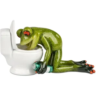 formano Frosch vor Toilette 14 x 8 cm - lustige handbemalte Dekofigur Polyresin aus der beliebten Froschhausen Serie - originelle Geschenkidee für Sammler & Humor-Fans