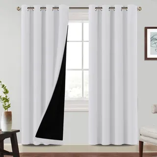 BellaHills 100% Verdunkelungsvorhänge aus Leinen für Schlafzimmer 2 Paneele,2X H240cmxB140cm,Gebleichtes Weiß