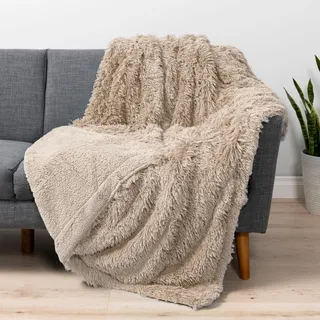 PAVILIA Weiche flauschige Kunstfell-Überwurfdecke, Taupe Tan Camel, zottelig, pelzig, warm, Sherpa-Decke, Fleece-Überwurf für Bett, Sofa, Couch, dekorativer flauschiger Plüsch, bequem, dick, 127 x 152