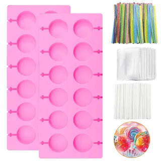 2 Silikon Lollipop Formen 12 Fach Rund Cake Pop Form mit Stielen