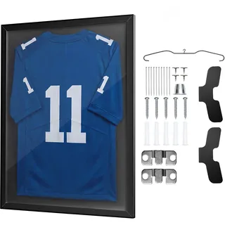 VEVOR Trikotrahmen 60 x 80 cm, Holz-Trikot-Bildrahmen mit PC-Platte und 98 % UV-Schutz, Objektrahmen mit Aufhänger, Trikotvitrine für Baseball-, Basketball-, Football- und Hockeytrikots, Schwarz