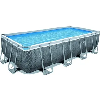 BESTWAY Power Steel Frame Pool Set 488 x 244 x 122 cm inkl. Filterpumpe grau Rattanoptik