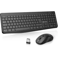 KOORUI Tastatur und Maus Kabellos, Leise Maus Tastatur Set Deutsches Layout QWERTZ mit 12 Funktionstasten 2.4 GHz Tastatur Maus Set für Windows,MacOS,Linux-Schwarz