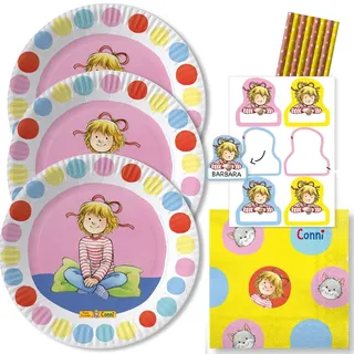 48-teiliges Party-Set - Meine Freundin Conni - Teller Namensaufkleber Servietten Trinkhalme für 8 Kinder