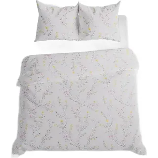 ZOE Bettwäscheset 220x200 cm - Satin-Baumwolle, dezentes Blumenmuster - Bunt