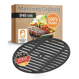 Feuerfest 123 Grillrost rund I Ø 40cm I Hochwertiges Grillgitter aus Stahl I Massive Grillplatte mit 8mm Stärke I Gitterrost für Gas-, Kohle- & Kugelgrill I Feuerschale-Grillrost aus Handarbeit