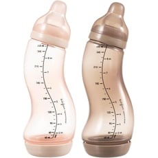 Difrax Babyflaschen Set 0-6 Monate – Trinkflasche Baby Neugeborene – Anti Kolik - Gute Akzeptanz - 2x 250ml – Hellrosa/Karamell – 2-teilig