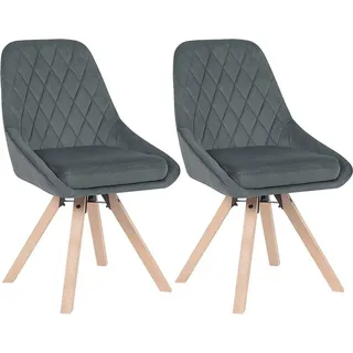 WOLTU 2er Set Esszimmerstühle drehbar, Drehstuhl, Küchenstuhl, Polsterstuhl mit Samtbezug, Wohnzimmerstuhl, Design Stuhl, Beine aus Buchenholz, dunkelgrau - Dunkelgrau