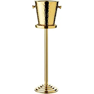 EDZARD Sektkühler Capri goldfarben - Flaschenkühler, Champagner Kühler inkl. Ständer - Getränkekühler für 1 Flasche - Schale für Wein, Sekt & Eiswürfel - Weinkühler gemustert mit Griffen