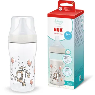 NUK Perfect Match Babyflasche | 3+ Monate | 260 ml | Anti-Kolik-Babyflasche | PP | Temperature Control Anzeige | Disney Tigger | 1 Stück