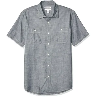 Amazon Essentials Herren Kurzärmeliges Hemd aus Popeline, Normale Passform, Grau, XL