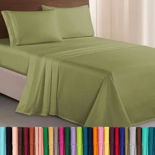 Elegant Comfort Luxuriöses 1500 Premium-Bettwäsche-Set aus Mikrofaser in Hotelqualität, dreireihig, Bestickt, weichstes 4-teiliges Bettlaken-Set, Knitter- und lichtbeständig, Queen, Salbeigrün