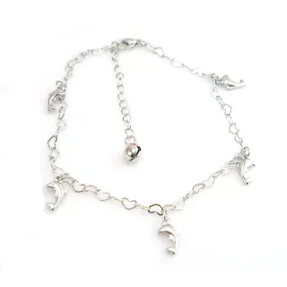 Boowhol Damen 925 Sterling Silber Fußkette Fußkettchen Armband Armreif Fußkettchen mit Anhänger Heart-shaped Kette Delphin