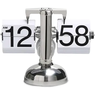 IDAMAKON Flip-Uhr Retro,Digitale Batteriebetriebene Down Uhr mit Zahnradmechanik,Schreibtischuhr Vintage Design,Mechanisch Flip Clock,Tischuhr Mit Digitalanzeige Für Das Wohnzimmer zu Hause(Weiß)