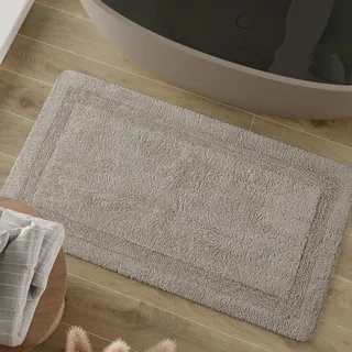 Wecon Home Badteppich Knut, 80 x 150 cm, Greige | weicher, getufteter Baumwollteppich mit Bordüre, Rutschhemmend & waschbar