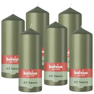 Bolsius - Stumpenkerzen - Grün - 15cm - 6 Stück - Brenndauer 42 Stunden - mit natürlichen Extrakten - Natürliches Pflanzenwachs - Ohne Palmöl