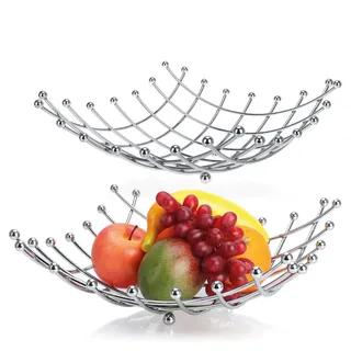 com-four® 2x Obstschale aus verchromtem Edelstahl - dekorativer Obstkorb silberfarben - Obstschale im modernen Design (silberfarben (verchromt) - 2 Stück)