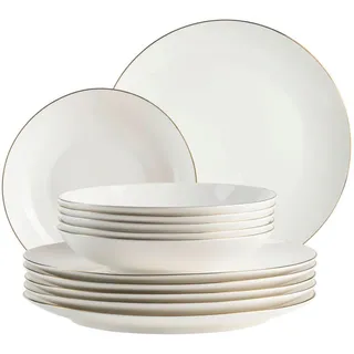 Mäser Tafelservice , Weiß , Keramik , 12-teilig , Grüner Punkt , Geschirr, Geschirrsets, Tafelservice