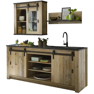 furn.design Küchenzeile Stove 200 cm Used Wood hell und anthrazit