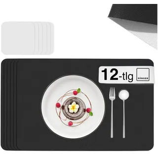 sänger | Untersetzer & Platzsets abwaschbar aus Kunstleder 12 teilig, Platzdeckchen Tischuntersetzer für 6 Personen-rutschfest doppelseitig wasserdicht- Tischset Untersetzer Schwarz Creme 44,5 * 30cm