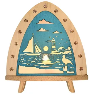 Dekorative LED Standleuchte mit maritimem Küstenmotiv Rundbogenlampe 30x32x6 cm