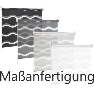 Maßanfertigung Doppelrollo Welle Wave Fensterrollo Sichtschutzrollo bis Stoffbreite 200cm und bis Stofflänge 150cm (GRAFIT) - Grau