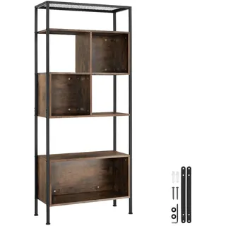 tectake Regal Hastings, inklusive Kippschutz, 75 x 31 x 170,5 cm, Industrial Holz dunkel, rustikal , Rostfarben , Holzwerkstoff , Beton Optik , Rechteckig , 31x170.5x75 cm , Wohnzimmer, Regale, Bücherregale