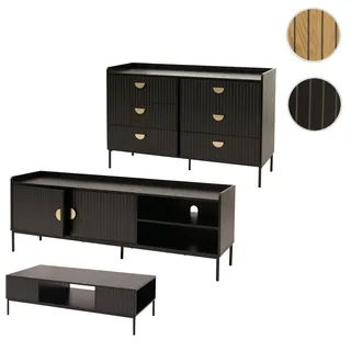 Wohnzimmer-Set HWC-O39, TV-Rack Kommode Couchtisch, Ablage Schubladen, Melamin MDF ~ Holzoptik schwa