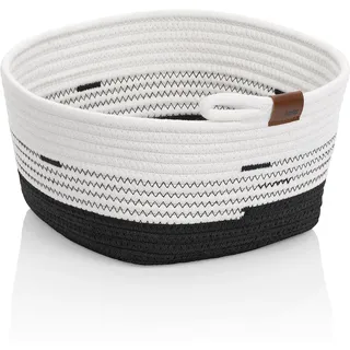 kela Aufbewahrungskorb Ø 28 x 15 cm HEDDA, Baumwoll- Flechtkorb, Seilkorb für Spielsachen, Hundespielzeug, weiß-schwarz