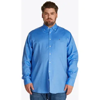 Langarmhemd "BT-LINEN BLEND SOLID", Herren, Gr. XXL, N-Gr, blau (blau spell), Web, Obermaterial: 52% Baumwolle, 48% Leinen, TOMMY HILFIGER BIG & TALL, 1-Knopf-Manschette, Hemden Langarmhemd, Große Größen