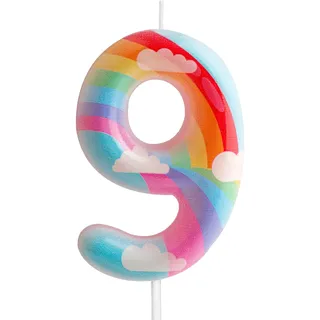 Geburtstagskerzen zum 9. Geburtstag, Nummer 9, Rosa, Regenbogen-Motiv, für Geburtstag, Party, Wolke, Regenbogen-Thema, bezauberndes Design für Babys, Mädchen, Jungen, Geburtstagstortenaufsatz,