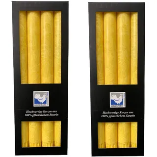 Kerzenfarm Hahn 8 Stearin-Stabkerzen - 8er Set (2x4 STK.) 22 x 250 mm | Gelb - pflanzliche Tafelkerzen Echtwachs