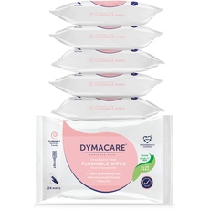 DYMACARE® Spülbare Toilettentücher, Dermatologisch getestet, Biologisch abbaubar, 24 Tücher je Packung (6 Packungen)