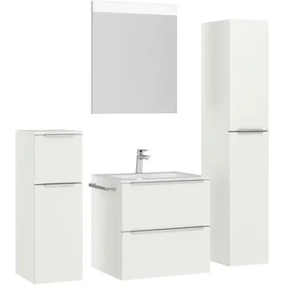 Nobilia Badezimmer , Weiß, Edelstahlfarben , Metall , 5-teilig , 5 Fächer , 3,2 Schubladen , F , 121 cm , Goldenes M, Made in Germany , Griffeauswahl, hängend, Zusatzausstattung erhältlich, Typenvielfalt , Badezimmer, Badmöbelsets & Badmöbelserien, Badmöbel-Sets