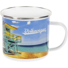 Bild VW Collection - Volkswagen Große Emaille Kaffee-Tee-Tasse-Becher-Haferl für Camping & Outdoor T1 Bus (500 ml/Beach Life/Bunt)
