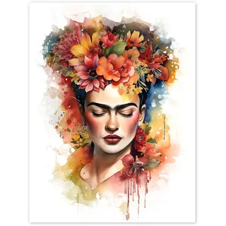 Posterlounge Frida Kahlo mit Blütenhaar Poster | 30 x 40 cm von Olga Telnova Bunt Wandbilder Wanddeko