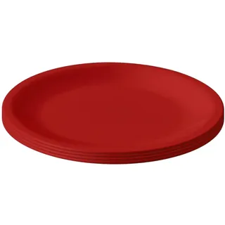 Engelland - 4er Set Kunststoff-Teller, Rot, Ø 23,5 cm, flach, bruchfest, wiederverwendbar, Mehrweg, Plastikteller, mikrowellen- & spülmaschinenfest, BPA-frei, Camping, Picknick, Party