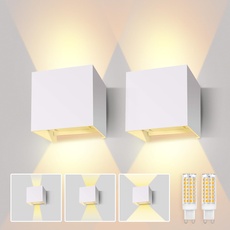 Lureshine 2 Stücke Wandlampe mit Austauschbarer G9 LED Lampe Warmweiß 3000K Aluminium LED Wandleuchte Innen|Aussen Einstellbarer Abstrahlwinkel Wandbeleuchtung für Schlafzimmer Badezimmer Gang(Weiß