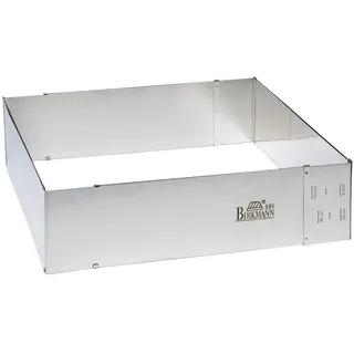 Birkmann, verstellbarer Backrahmen, eckiger Tortenring, stufenlos verstellbar von 22 x 25 cm – 43 x 48 cm, extra hoher Rand: 7 cm, Edelstahl,bis 230 °C