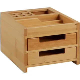 Schreibtisch Organizer Holz mit 2 Schubladen, Bambus, braun