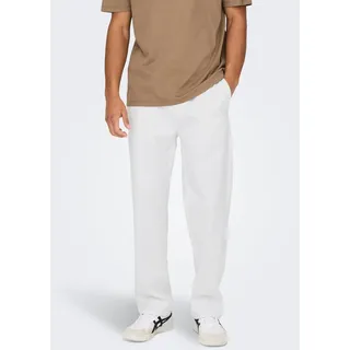 Schlupfhose ONLY & SONS "ONSSINUS LOOSE 0007 COT LIN PANT NOOS", Herren, Gr. S, N-Gr, weiß (hellweiß), Web, Obermaterial: 75% Baumwolle, 25% Leinen, unifarben, loose fit knöchellang, Hosen Schlupfhose, Baumwolle mit Leinen, locker geschnitten