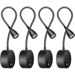 ledmo 4er-Pack LED Wand Leselampe 3 W, Schwanenhals Bettleuchte, Schwarz | Flexible Leselampe zur Wandmontage, 200 lm, 3000 K Warmweiß, mit Schalter, blendarm und flimmerfrei für Bett und Schlafzimmer