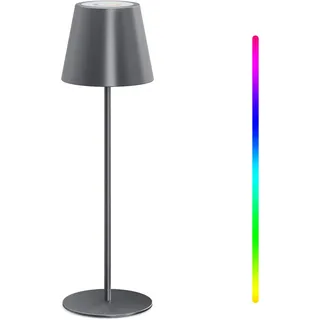 MALUX Tischlampe Kabellos, Dimmbar LED Akku Tischleuchte - 8-15H Akkulaufzeit, USB-C Aufladung, IP54 Wasserdicht (Grau)
